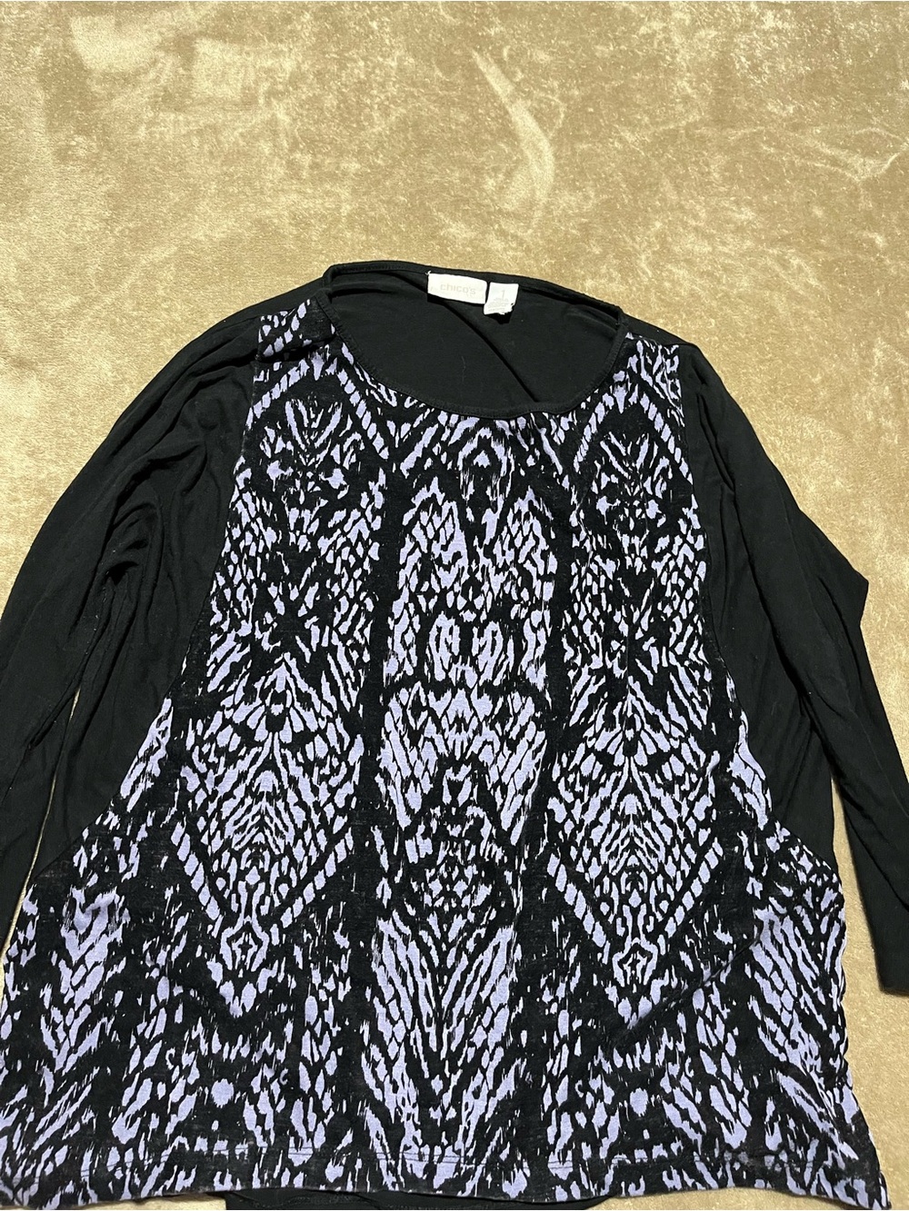 Chico's Black & Lavender Patterned Long-Sleeve Tee